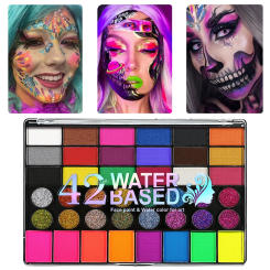 42-Color Facial Painting Kit,Vibrant Water-Acetated Face Painting Set for Parties,Birthdays & Halloween,Includes Brushes,Canvas
