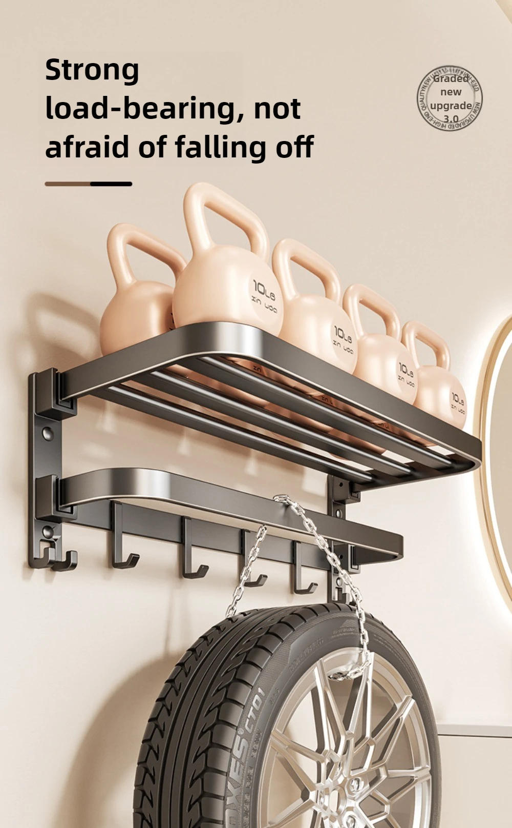 Description Picture 6 of itemCarbon Steel Foldable Towel Rack Gun Grey Bathroom Wall Mounted Tissue Box Organizer Drilling Installation Bath Accessories Set