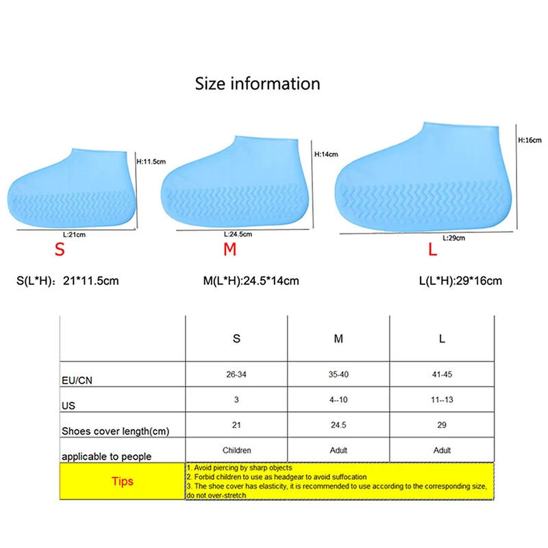 Description Picture 2 of item1 Pair Silicone WaterProof Shoe Covers S/M/L Covers Slip-resistant Rubber Rain Boot Overshoes Accessories For Outdoor Rainy Day