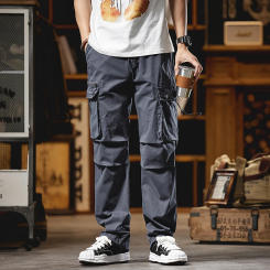 Men's casual multi-pocket sweatpants Retro baggy multi-pocket overalls Outdoor sports street overalls Lightweight casual multi-p
