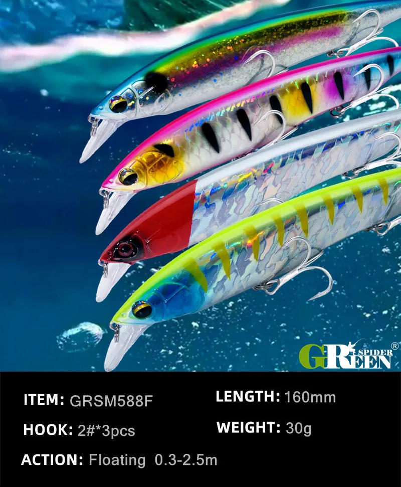 Description Picture 2 of itemNew Baits 2023 GREENSPIDER Fishing Accessorie Wobblers 160mm 30g Sinking Floating Minnow Pike Mackerel Tackle