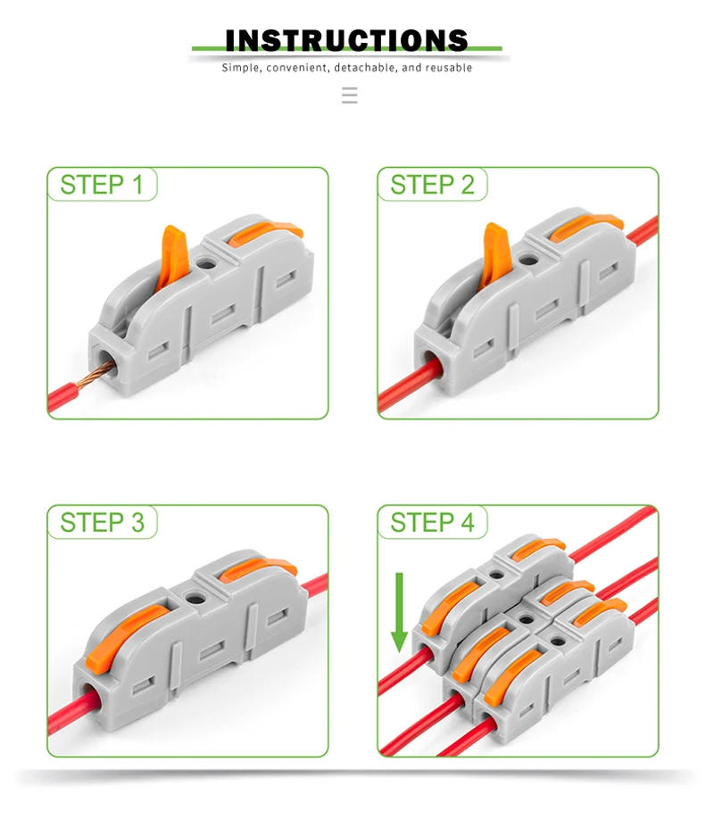 Description Picture 6 of item40PCS Lever Wire Connectors 1 in 1 out Quick Connect Electrical Splicing Kit for Compact Inline Terminals - 28-12 AWG