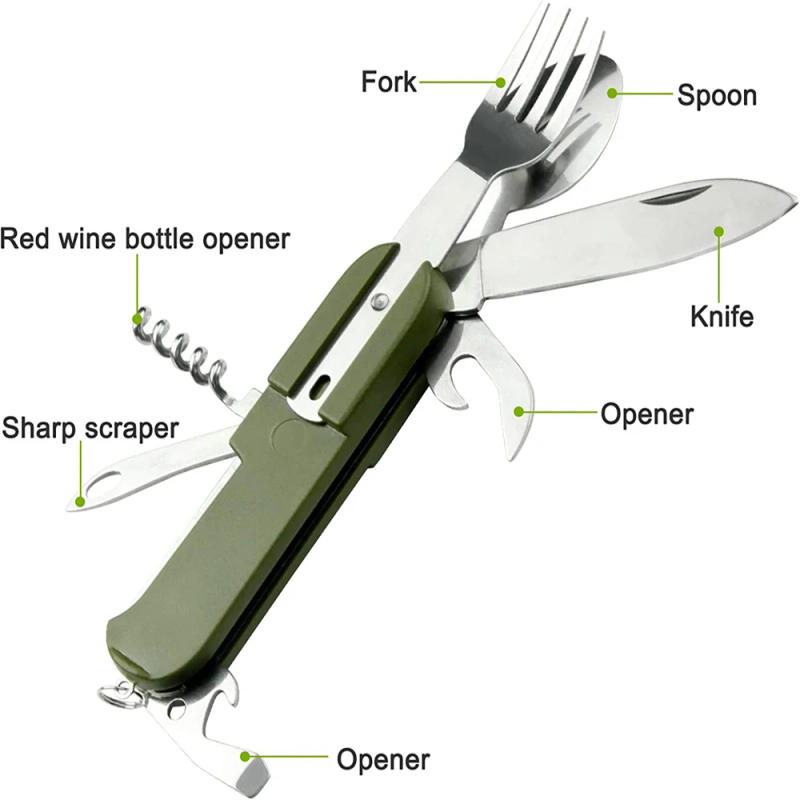 Description Picture 4 of itemCutlery Knife Fork for Camping Folding Cutlery Knife Fork Spoon Bottle Opener Stainless Steel Outdoor Tableware Tools Travel Kit