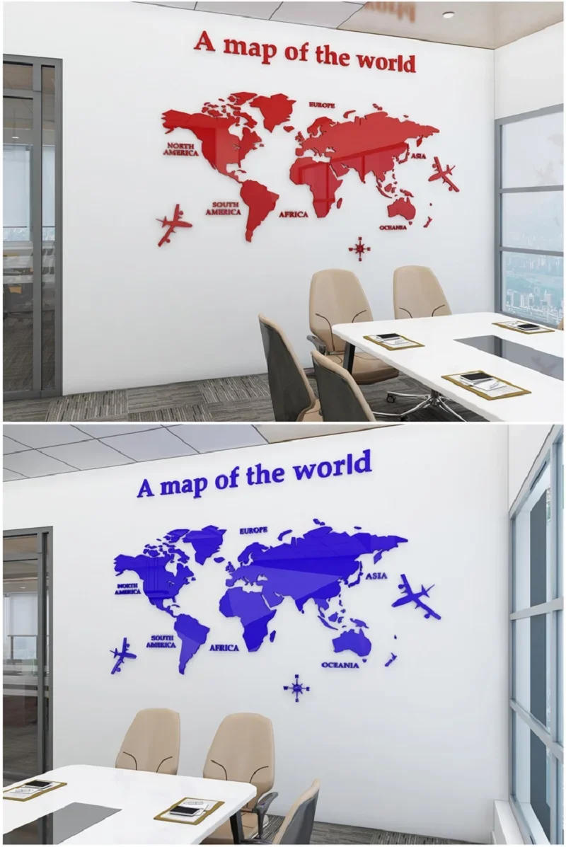 Description Picture 6 of itemWorld Map Wall 3D Acrylic Wall Stickers Three-dimensional Mirror Stickers Bedroom Office Background Wall Decoration Stickers