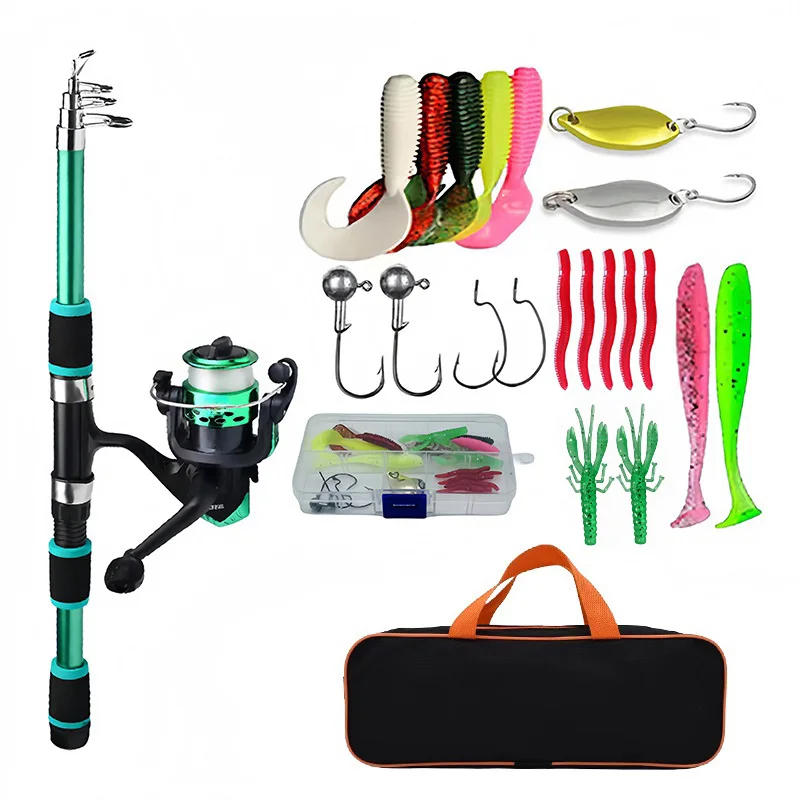 Description Picture 2 of itemFishing Pole Set Full Kits With Telescopic Fishing Rod And Spinning Reel Baits Hooks Travel Pole Set  Bait, hook, tackle set
