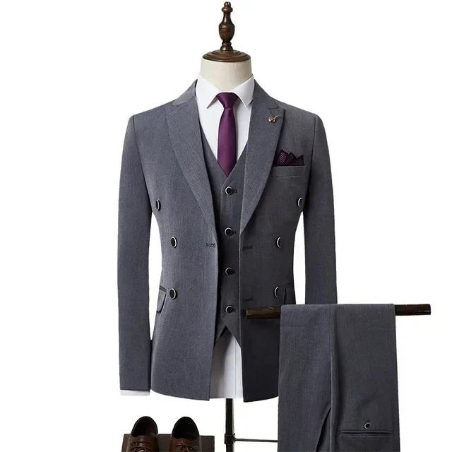 Description Picture 4 of itemElegant Grey Formal Business Men Suits High Quality Slim Fit Fashion Blazer Hombre Groom Tuxedo Custom 3 Piece Set Costume Homme
