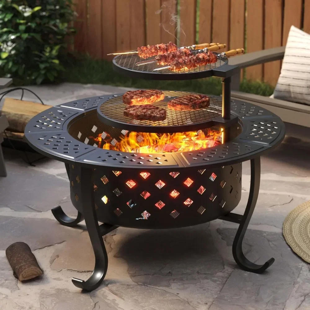 Description Picture 2 of itemFire Pit,36" Outdoor Wood Burning Fire Pit with 2 Grills,BBQ Large Fires Table for Camping,Heating,Picnics fires pit outdoor
