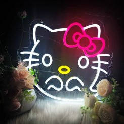 Hello Kitty Neon Sign Wall Hanging Kawaii Anime Neon Light for Bedroom Birthday Party Decor Neon Light USB Dimmable Powered