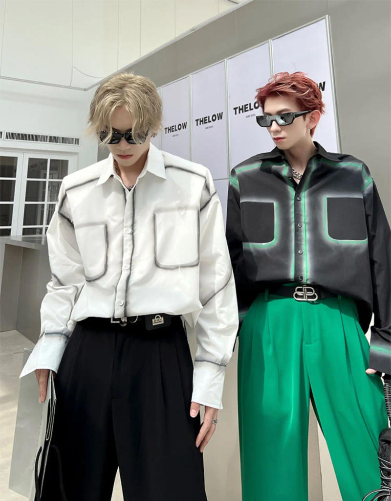 Description Picture 2 of itemIns Singer Dance Men Padded Shoulder Blouse Male Senior Designer Shirt Party Club Streetwear Camisa Rock Punk Hippie Tuxedo Tops