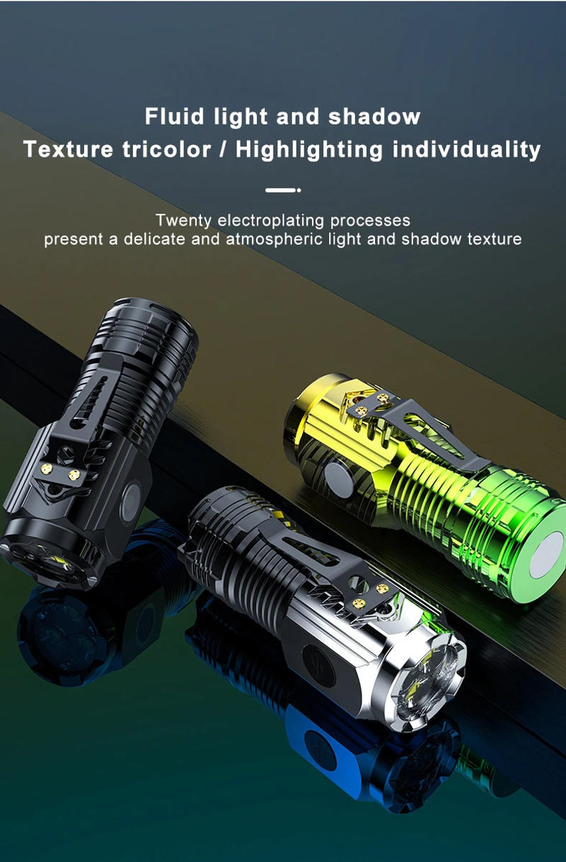 Description Picture 3 of item3LED Super Bright Flashlight Portable Mini Burst Flash Torch Rechargeable Outdoor Emergency Spotlight with Pen Clip Tail Magnet