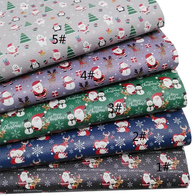 Description Picture 2 of itemChristmas Santa Clauses Printed Litchi Synthetic Faux Leather Vinly Fabric Sheet with Felt Backing Craft Earrings DIY Bows HQ049