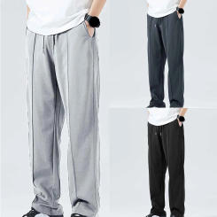 Solid Color Sweat Baggy Men Casual Pants Lace Up Daily Straight Leg Man Trousers Y2k Clothes Pantalones Gym Work Sweatpants