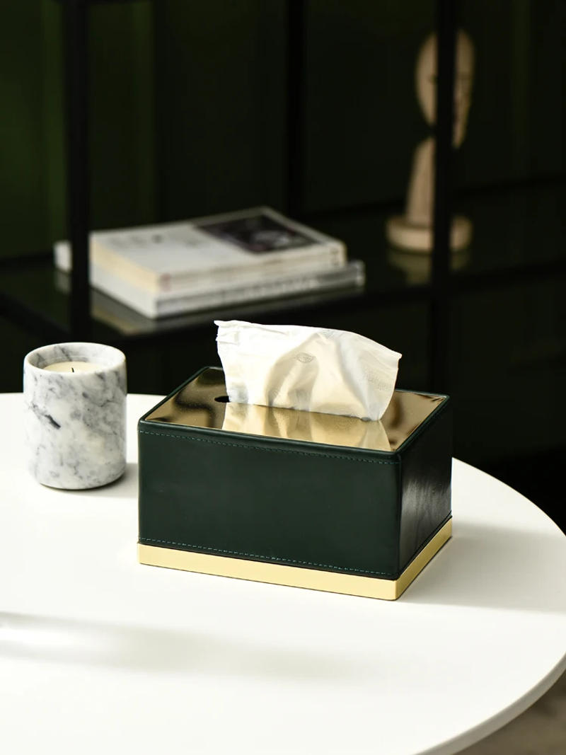 Description Picture 5 of itemEuropean Style Metal Tissue Box Leather Desktop Decoration Living Room Office Paper Drawer Napkin Storage Home Ornament New