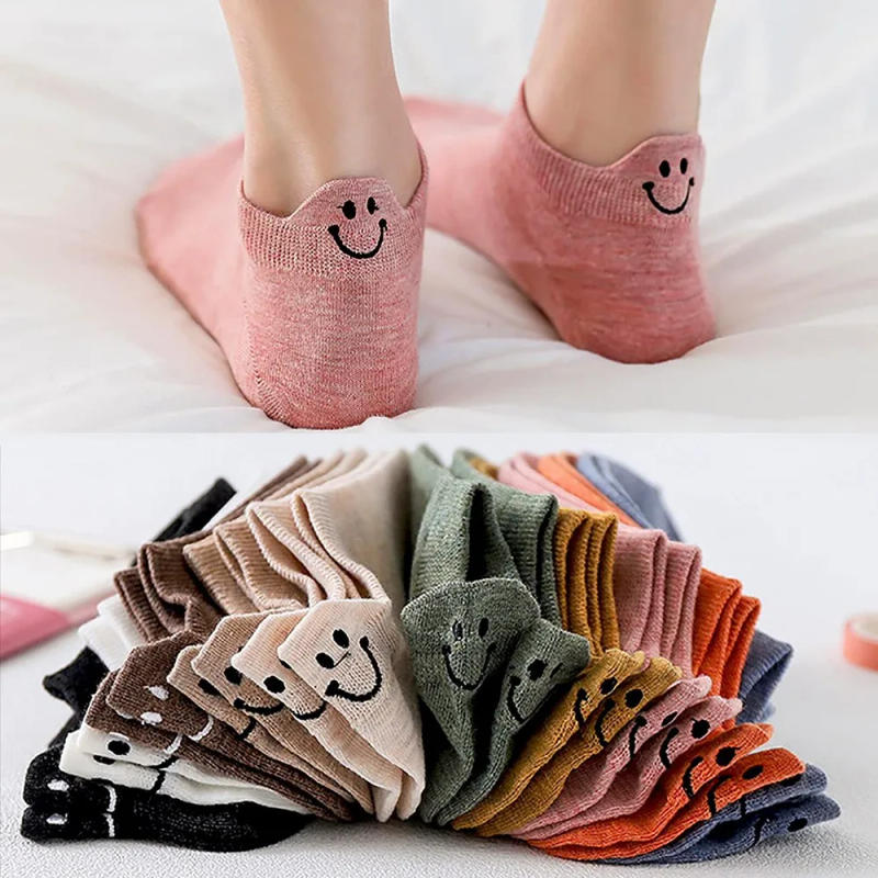 Description Picture 2 of itemNew women happy socks cartoon   Smiley face socks cute embroidered ankle socks funny girl socks cotton socks