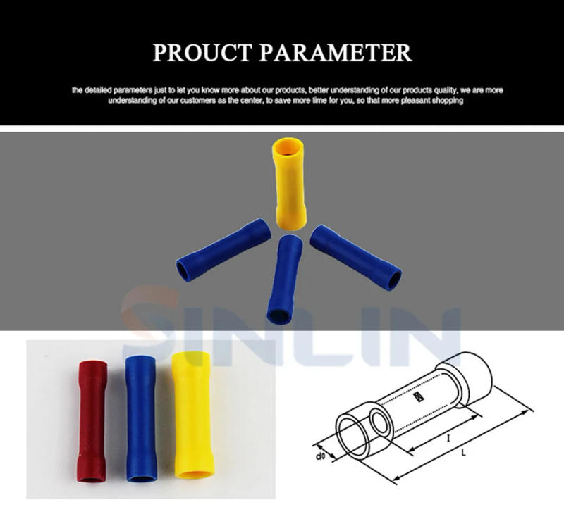Description Picture 2 of item100Pieces BV1.25 BV2 BV5.5 Insulated Straight Wire Butt Connector Electrical Crimp Terminals BV1 BV5