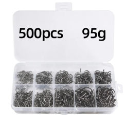 500 PCS/Box Set Boxed 3#-12# 50Pcs Each Fishing Hooks Set High Carbon Steel Barbed FishHooks for Saltwater Freshwater Fishing