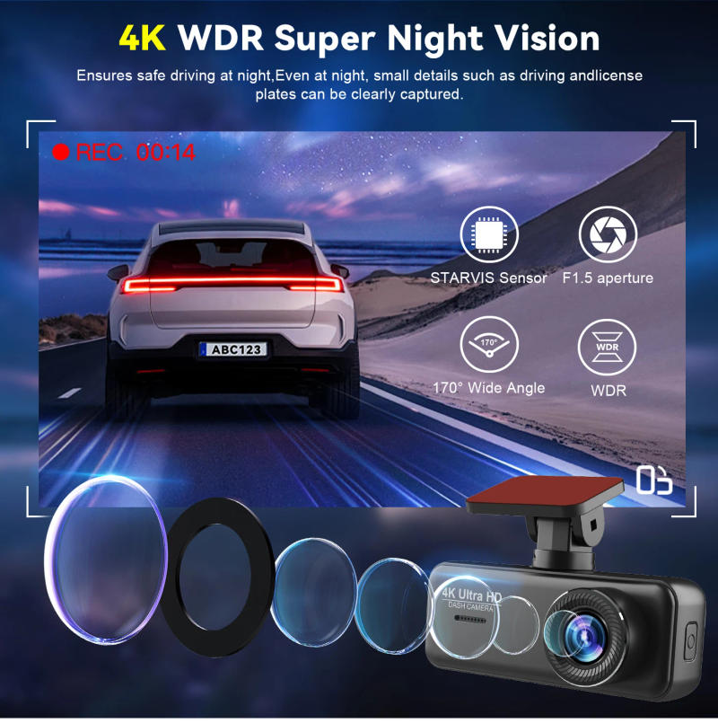 Description Picture 6 of itemKocam 4K Dash Cam Front and Rear Dual Channels Dashcam With 24H Parking Monitoring Night Vision DVR Recorder Black Box For Car
