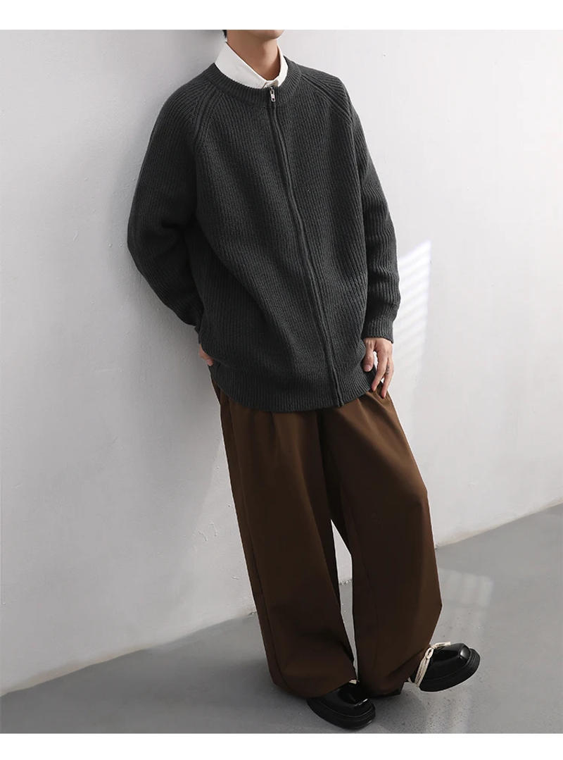 Description Picture 6 of item2024 Autumn Winter New Cardigan Men's O-Neck Top Cashmere Knitted Sweater Casual Loose Large Long Sleeved Shirt Jacket Z41