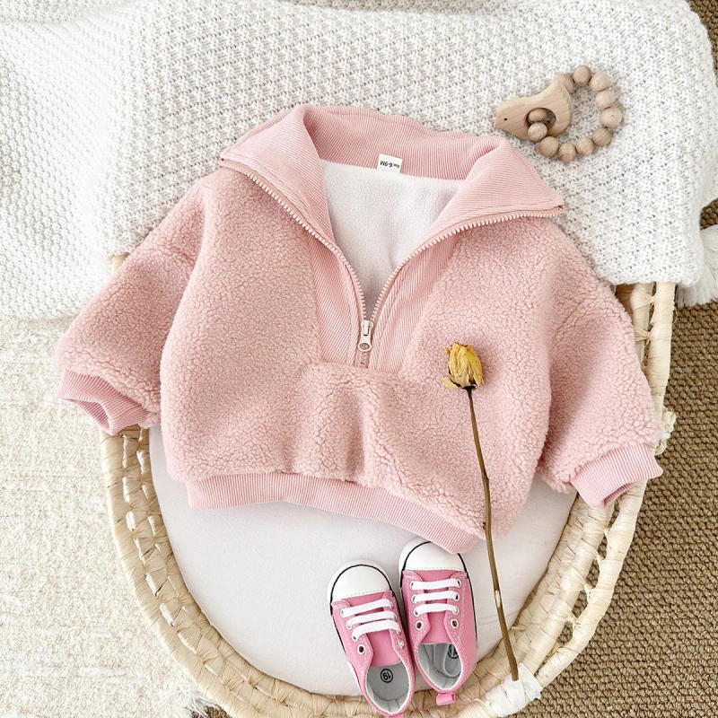 Description Picture 4 of itemToddler Baby Boy Clothes 0-3Y Baby Girls Clothes Sherpa Fleece Thickened Baby Tops Sweatshirt Mock Neck Warm Winter Outwear