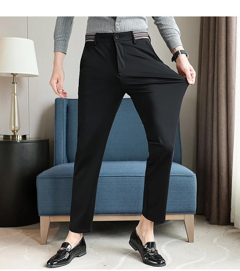 Description Picture 6 of itemMen's Summer Ice Silk Breathable Suit Pants Fashionable Casual High Elastic Slim Fit Pants Business Office High Sense Suit Pants