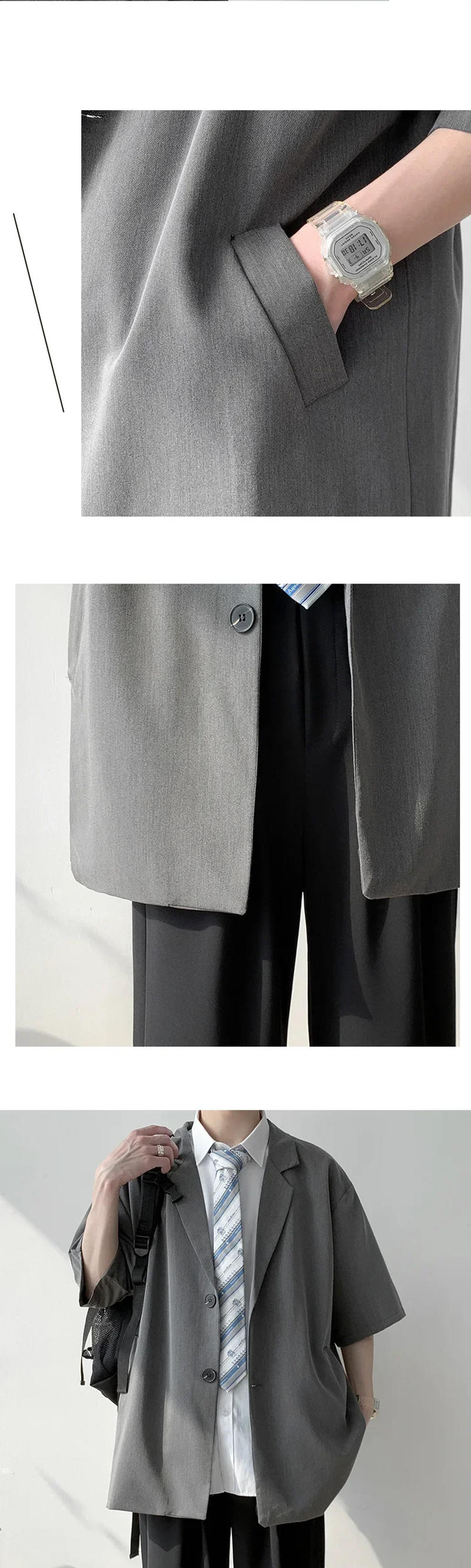 Description Picture 5 of itemTrendy Hong Kong Style Casual Western-style Suit Jacket For Men Fashionable Simple Summer Blazer Youthful Five-button Sleeve