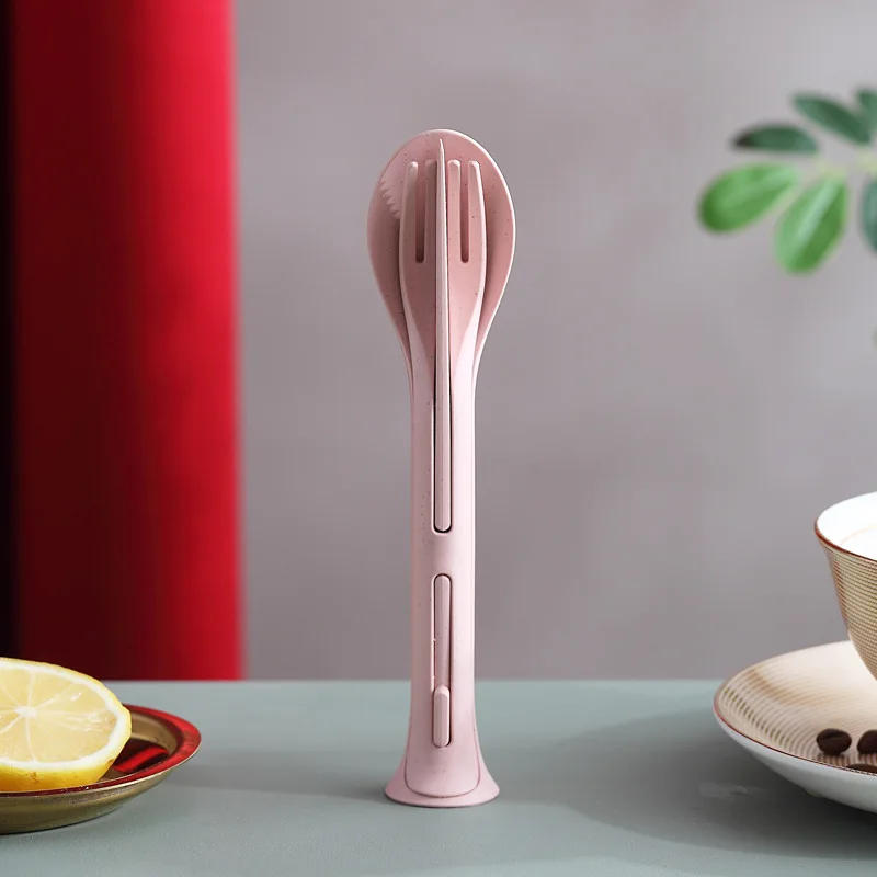 Description Picture 6 of item3pcs/set 3 In 1 Travel Portable Cutlery Set Japan Style Wheat Straw Knife Fork Spoon Student Dinnerware Sets Kitchen Tableware