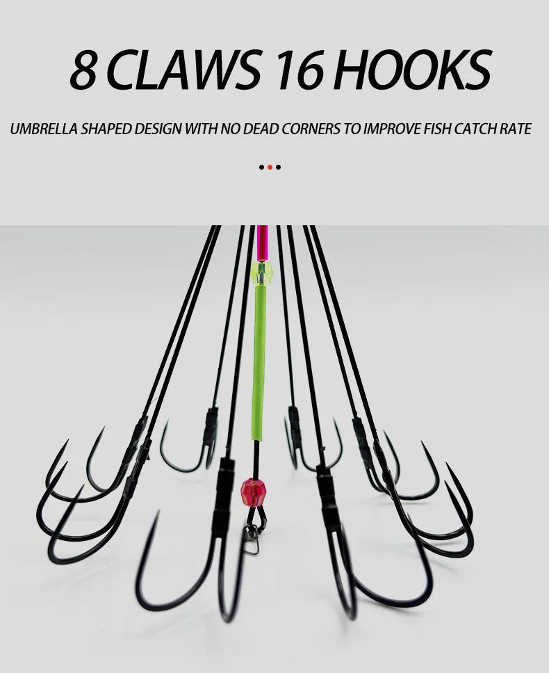 Description Picture 6 of itemFishing Accessories 8 Claw 16 Hook Squid Bait Trap Cage Fishing Lure Cage Octopus Hook Trap Basket Fishing Tools Tackle