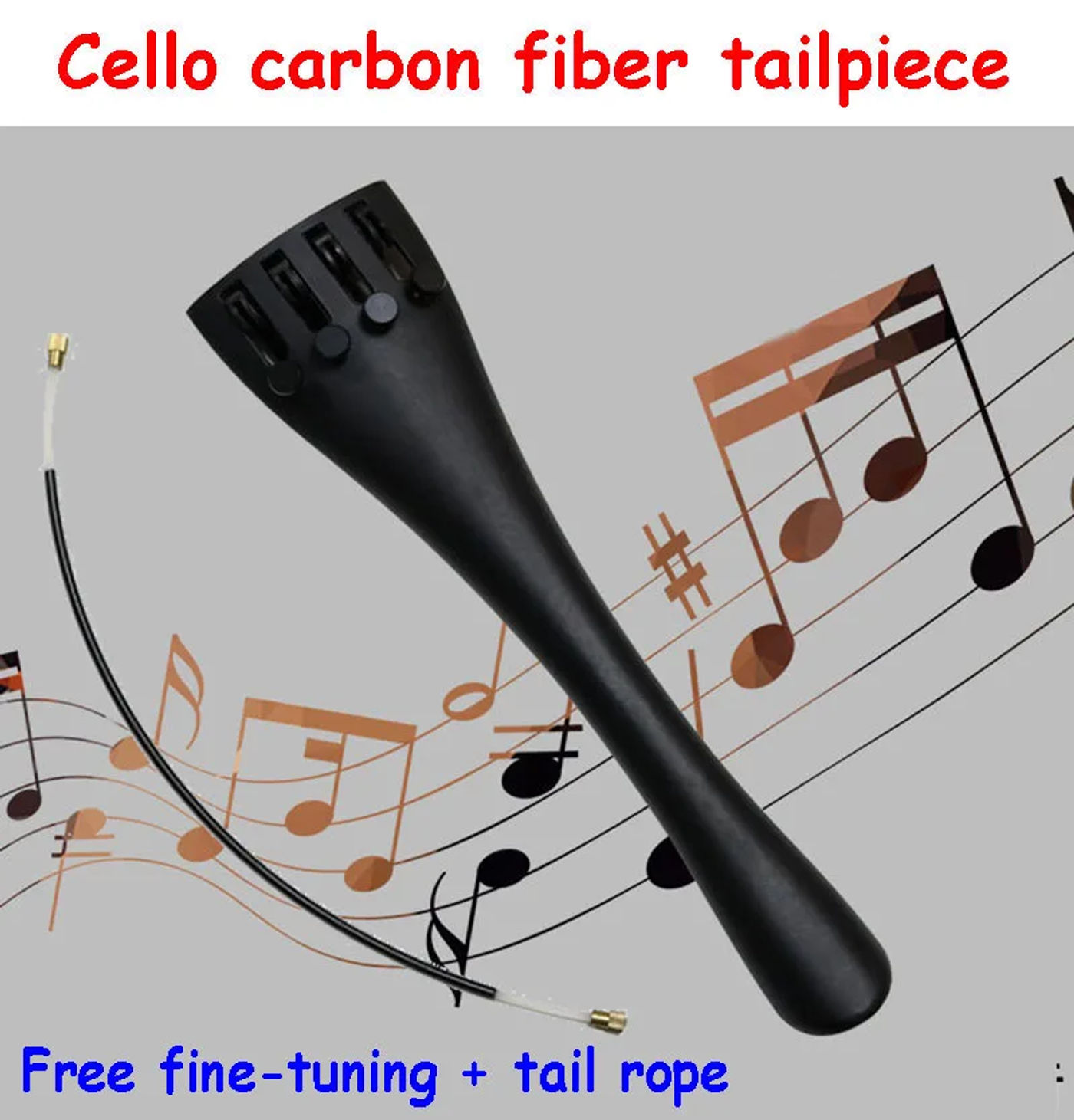 Description Picture 2 of item4/4 3/4 1/2 1/4 1/8 1/10 1/16 carbon fiber cello tailpiece with tailgut and cello Fine Tuning ,cello parts,cello accessories
