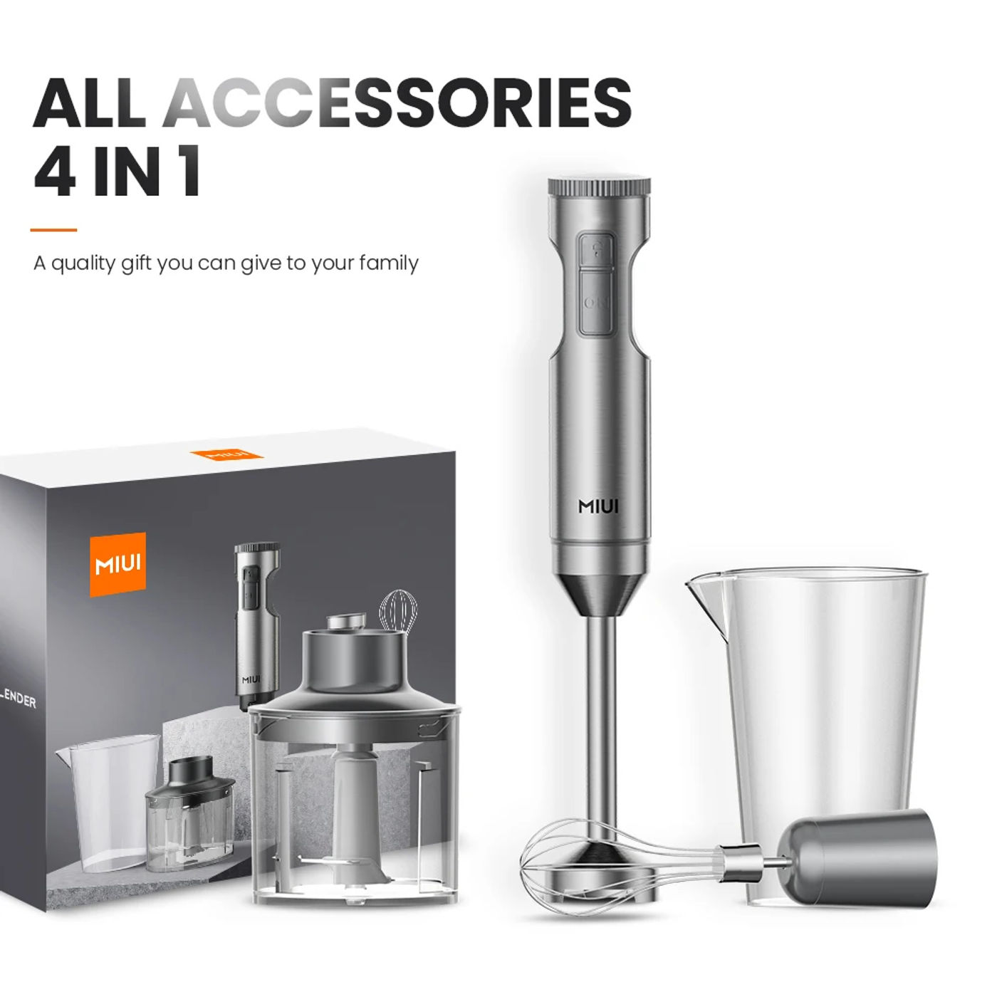 Description Picture 3 of itemMIUI Hand Immersion Blender 1000W Powerful 4-in-1,Stainless Steel Stick Food Mixer,700ml Mixing Beaker,500ml Processor,Whisk