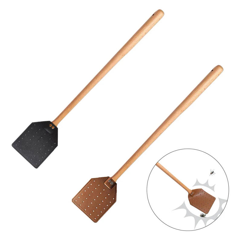Description Picture 4 of item1pc Heavy Duty Leather Fly Swatter Brown Leather With Beech Wood Long Handle Garden Pest Control Products Fly Swatters