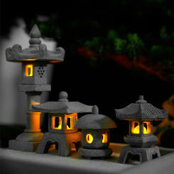 New Mini Pagoda Lantern Light Garden Statue Decorative Sand Stone Micro Landscape Lamp Zen Yard Miniature Home