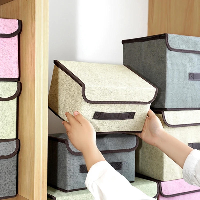Description Picture 5 of itemNon-woven suit large capacity storage box dustproof storage box  Folding fabric imitation linen portable dustproof storage box