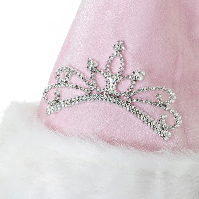 Description Picture 4 of itemPlush Santa Claus Hats Fluffy Party Cap with Princess Tiara Winter Warm Caps Christmas Hats for Women