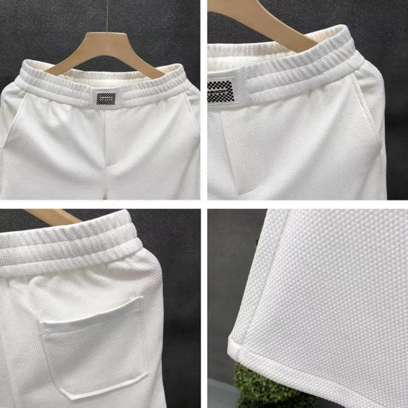 Description Picture 6 of itemMen Summer Shorts Mid-rise Elastic Waist Casual Wide Leg Shorts Solid Color Casual Sport Short Pants Streetwear