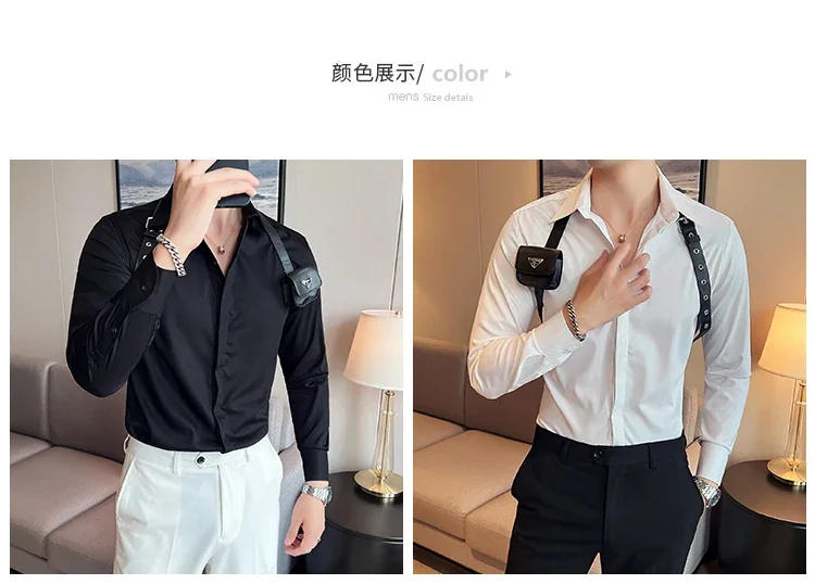 Description Picture 4 of itemMen Pleat Shirt With Bowtie Men Tuxedo Shirt Black White Stylish Shirts For Men Wedding Party Club Party Slim Fit Shirt Men