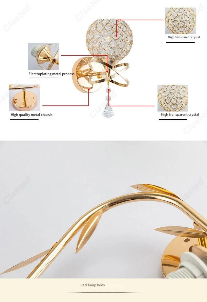 Description Picture 5 of itemCreative E27 Crystal Wall Light Indoor Bedroom Bedlight Living Room Staircase Corridor Balcony Home Decoration Lighting Fixtures