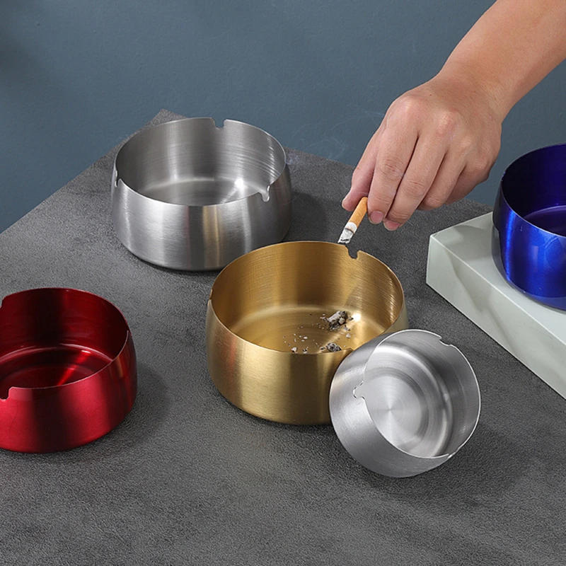 Description Picture 6 of itemRound Stainless Steel Cigarette Ashtray Portable Tabletop Silver Metal Ash Tray for Smoker