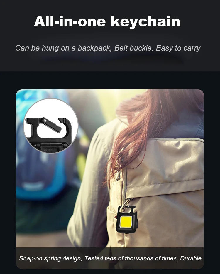 Description Picture 6 of itemMultifunctional Mini LED Flashlight Work Light Outdoor Camping Portable Pocket Flashlight Keychains USB Rechargeable Corkscrew