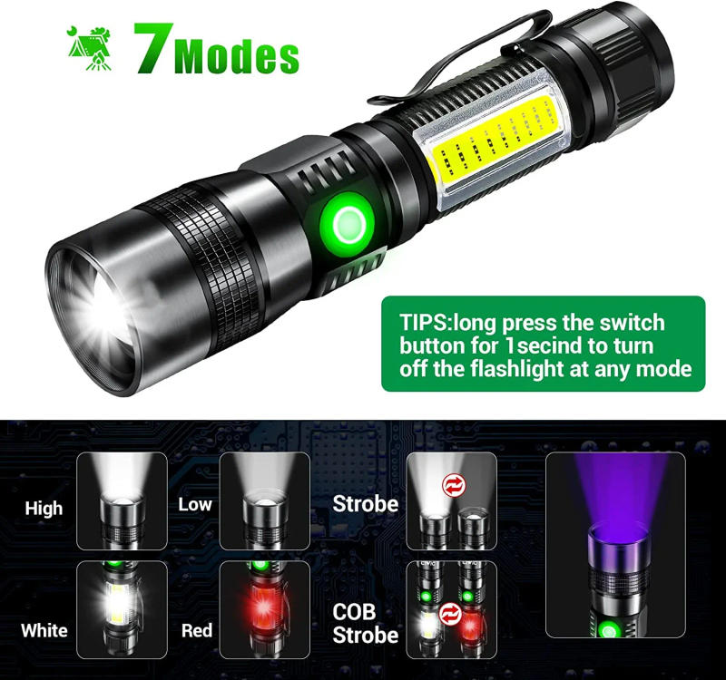 Description Picture 3 of itemKDULIT Super Bright UV LED Flashlight Dual Light Source Zoomable Tactical Torch 18650 Battery with Magnet Camping Hunting Lamp