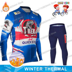 2024 Kids T-Rex Soudal Quick Step Cycling Jersey Set Winter Long Sleeve Boys Clothing Children Bike Jacket Bicycle Pant Suit MTB