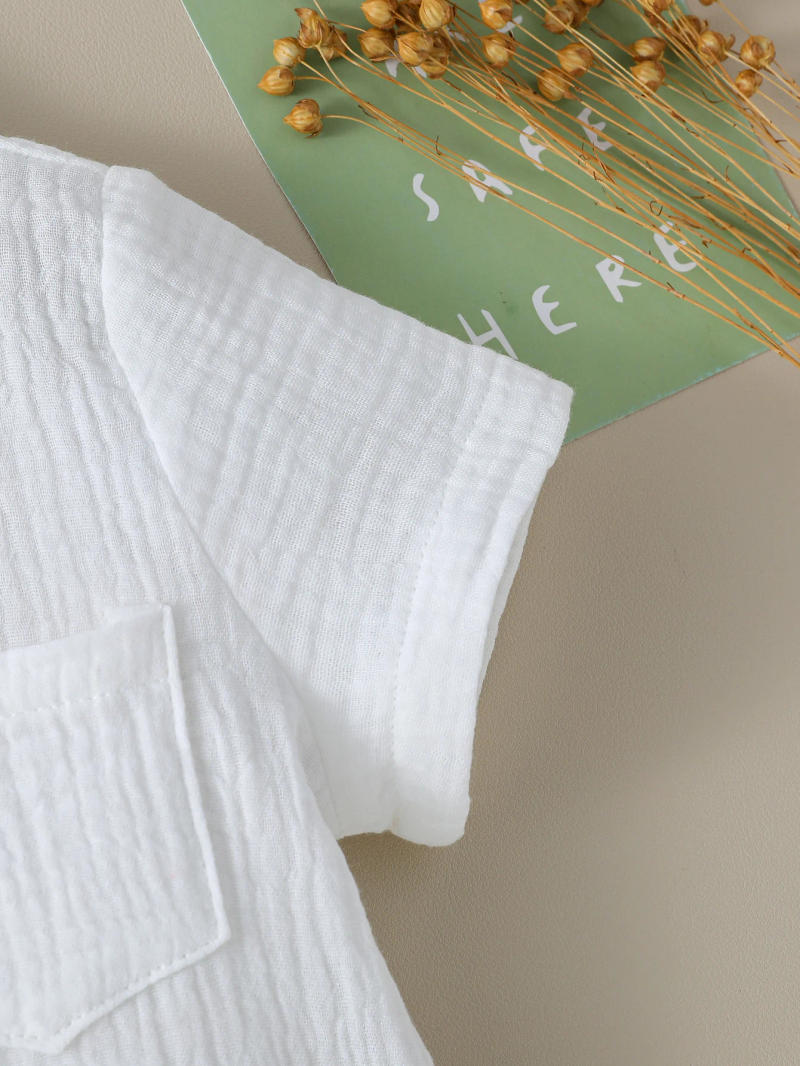 Description Picture 4 of itemBoy Solid Color Cotton Soft Shirt Chest Pocket Stand Collar Short Sleeve Gentleman Shirt For Boys 1-3Y Summer Clothes