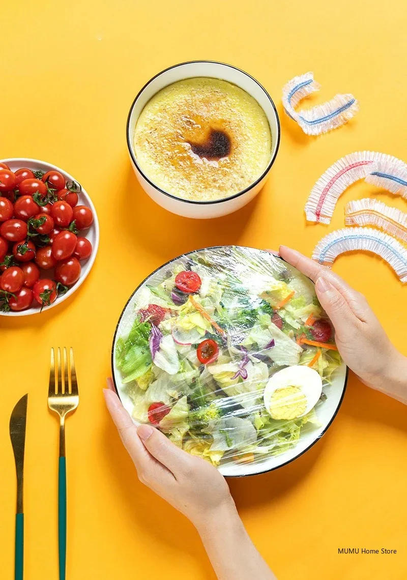 Description Picture 4 of item50/100/200/500pcs Disposable Food Cover Fresh-keeping Fruit Bowl Elastic Plate Silicone Lid Cover Plastic Wrap Packaging Bag