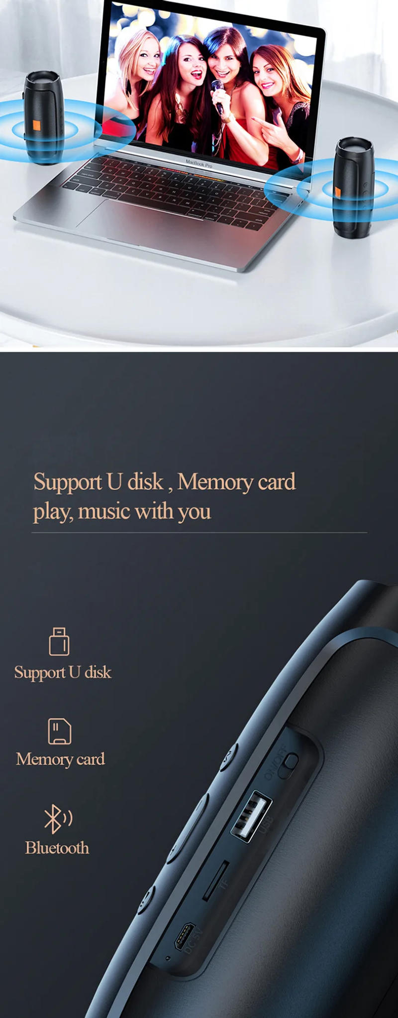 Description Picture 6 of itemPortable Subwoofer Bluetooth Speakers Outdoor Stereo Surround Waterproof Loudspeaker Wireless Sound Box Support FM Radio TF Card