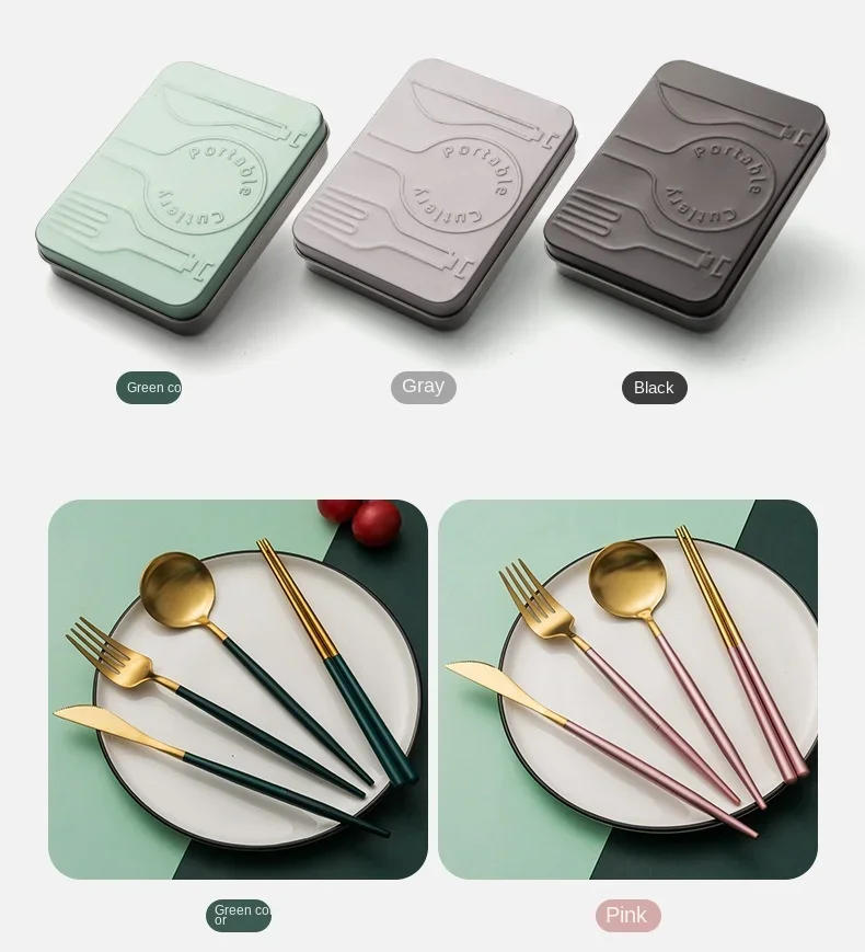 Description Picture 6 of itemMulticolor Stainless Steel 5PCs Cutlery Set Tableware Fruit Cake Fork Dessert Spoon Knife Set Household Hotel Kitchen Tool