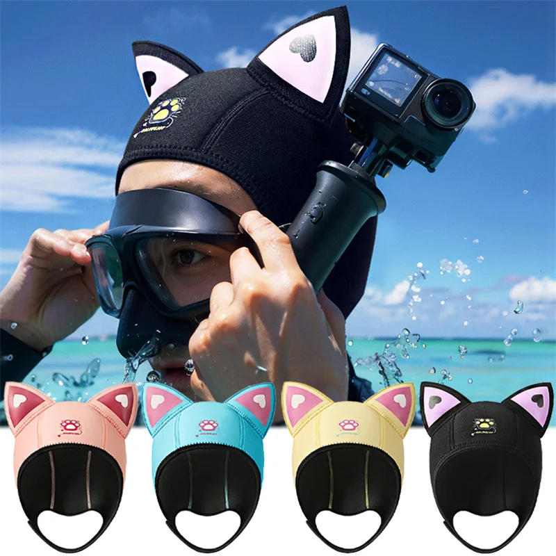 Description Picture 4 of itemOutdoor Diving Hat Men Swimming Cap Elastic Thickened Insulation Beach Sunscreen Cartoon Diving Head Cover Swim Caps for Women
