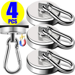 4/1pcs Strong Magnetic Hooks Heavy Duty Neodymium Magnet Hooks with Swivel Carabiner Hook Kitchen Bathroom Hanging Hangers