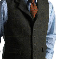 Green Men custom Vest Tweed Plaid Waistcoat Slim Fit Lapel Plaid Suit Vest Herringbone vintage Vest For Wedding Groomsmen