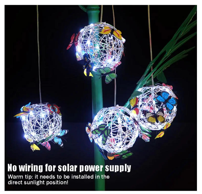 Description Picture 3 of itemOutdoor Solar Garden Light Home Decor Butterfly Pendant Waterproof Round Ball Nightlight Weaving Mesh Camping Atmosphere Lamps