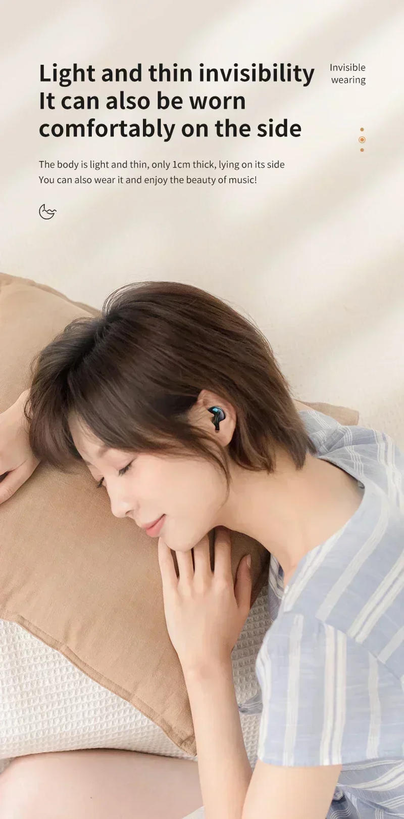 Description Picture 4 of itemTWS Sleeping Earbuds Wireless Mini Headphones For Work Bluetooth Earphones Stereo Hidden Headsets with Mic HD Call Waterproof