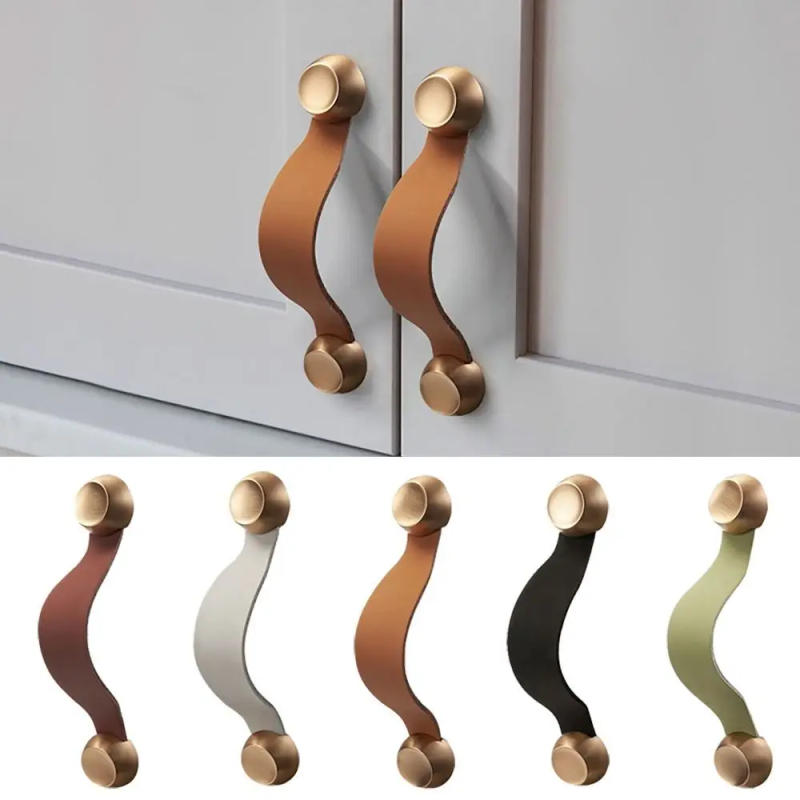 Description Picture 2 of itemNew Cowhide Leather Cowhide Cabinet Handles Zinc Alloy Furniture Drawer Knobs Multifunctional Hardware Door Pull Handle Drawer
